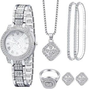 6-Piece Silver-Tone Collection with Necklace, Bracelet, Ring, Earrings & Watch